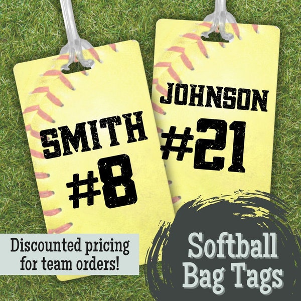 Personalized Softball Bag Tags for Team Gifts Sports Equipment Tag for Team Players Custom Bat Bag Name Tag Number Gear Tag Softball Gift