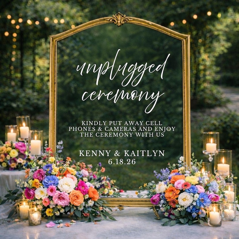 Featuring elegant script vinyl lettering, this personalized decal adds a thoughtful and stylish detail to your ceremony décor.