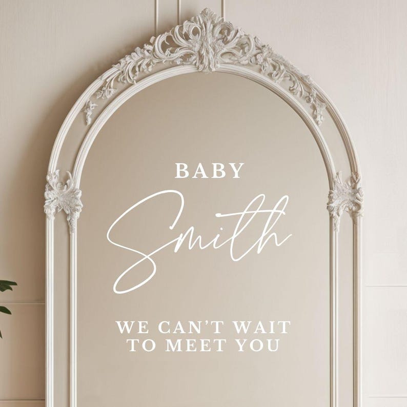 Baby Name Decal We Cant Wait to Meet You Baby Sign Decal for Custom Baby Shower Mirror Decal Welcome Baby Shower Decal for Mirror Baby