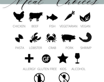 Place Card Meal Choice Stickers (Set of 10) for Wedding Food Stickers Catering Stickers for Place Setting Wedding Reception Meal Indicator