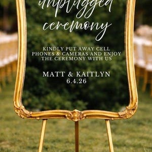 Modern wedding no phones sign for ceremony mirror display