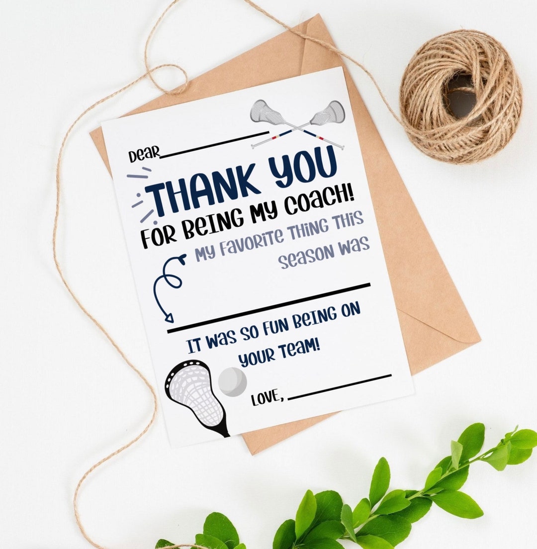 Lacrosse PRINTABLE Thank You Card for Coach INSTANT DOWNLOAD Kids Thank ...