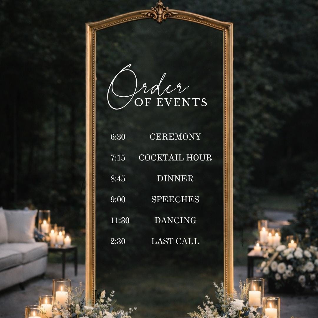Wedding Order of Events Decal Reception Timeline Sign Minimalist Rustic ...