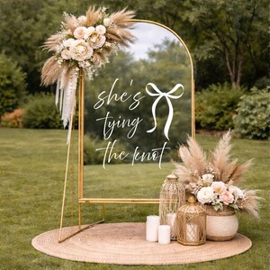 Bow Bridal Shower Welcome Decal She's Tying the Knot Welcome Sign Mirror Decal Bachelorette Party Banner Sticker for Photo Backdrop Vinyl