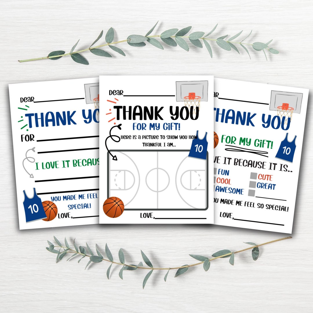 Basketball PRINTABLE Kids Thank You Cards for Toddler Birthday Digital ...