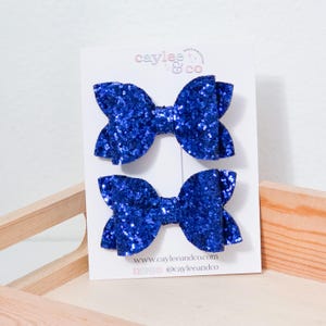 Blue Piggie Bow Set | Pigtail Hair Bows | Piggie Bow Set | Mini Bows | Hair Clip | Girls Hair Bow | Glitter Bows