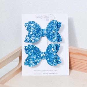 Capri Blue Piggie Bow Set | Pigtail Hair Bows | Piggie Bow Set | Mini Bows | Hair Clip | Girls Hair Bow | Glitter Bows