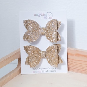 Gold Rush Schweinchen Bogen Set | Zopf-Haarbögen | Schweinchen Bogen Set | Mini Bögen | Haarspange | Mädchen Haarschleife | Glitzer Bögen