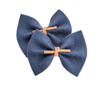 Charcoal Piggie Bow Set | Pigtail Hair Bows | Piggie Bow Set | Mini Bows | Hair Clip | Girls Hair Bow | Felt Hair Bows