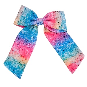 Watercolor Dreams Hair Bow | Hand Tied Fabric Hair Bow | Sailor Bow | Big Hair Bow | Hair Clip | Girls Hair Bow | Long Tails Bow
