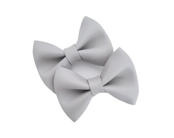 Light Gray Piggie Bow Set | Pigtail Hair Bows | Piggie Bow Set | Mini Bows | Hair Clip | Girls Hair Bow | Vegan Leather Bows