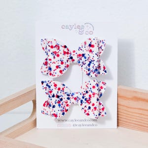 Americana Piggie Bow Set | Pigtail Hair Bows | Piggie Bow Set | Mini Bows | Hair Clip | Girls Hair Bow | Glitter Bows