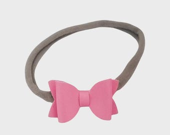 Pink Newborn Hair Bow | Vegan Leather Hair Bow | Baby Headband | Girls Hair Bow