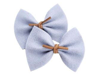 Silver Piggie Bow Set | Pigtail Hair Bows | Piggie Bow Set | Mini Bows | Hair Clip | Girls Hair Bow | Felt Hair Bows