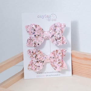 Golden Pink Schweinchen Bogen Set | Zopf-Haarbögen | Schweinchen Bogen Set | Mini Bögen | Haarspange | Mädchen Haarschleife | Glitzer Bögen