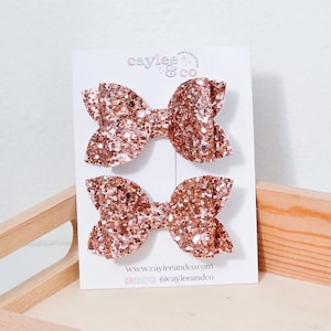 Rose Gold Schweinchen Bogen Set | Zopf-Haarbögen | Schweinchen Bogen Set | Mini Bögen | Haarspange | Mädchen Haarschleife | Glitzer Bögen