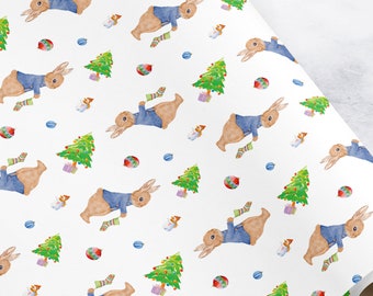 Wrapping Paper Roll, First Christmas wrapping paper gift wrap, Rabbit with blue coat on, Kids 1st Christmas, Childrens xmas gift wrap paper