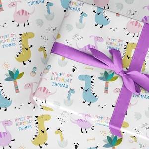 Papier cadeau personnalisé dinosaure, emballage cadeau amusant pour la fête des dinosaures, tout âge, stégosaure, T-Rex, petit-fils, neveu, fils frère, 1er 2e 3e 4e