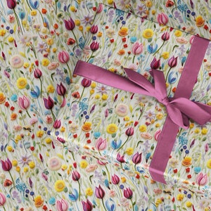 Carta da regalo con fiori selvatici 3D, effetto ricamo 3D, fiori da cucire su carta, fiori selvatici di siepe di tulipani margherita, compleanno per la festa della mamma