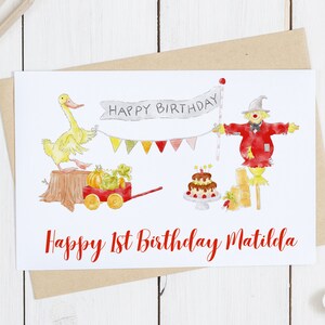 Carte 1er anniversaire à la ferme avec papier cadeau assorti