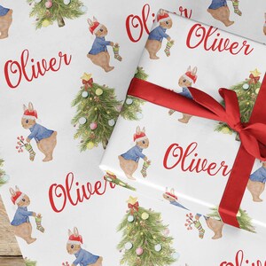 Personalisierte Kaninchen Weihnachtsgeschenkpapier, Kaninchen Geschenkpapier, Kaninchen-Baby-Geschenkpapier, Weihnachtskaninchen - rosa oder blau Mädchen oder Junge Weihnachten