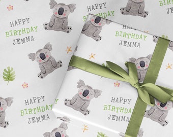 Personalized Koala Birthday Wrapping Paper: Kids Party Gift Wrap