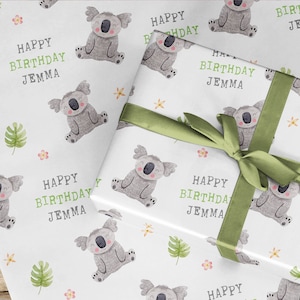 Personalised Koala wrapping paper, birthday Koala gift wrap, Kids fun Koala party, Australia pet animal children's gift. For boys and girls