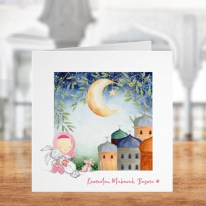 Biglietto personalizzato ramadan - ragazzi e ragazze, biglietti di famiglia Eid mubarak, biglietto di auguri islamico Kareem, festa musulmana, festa dei bambini del ramadan