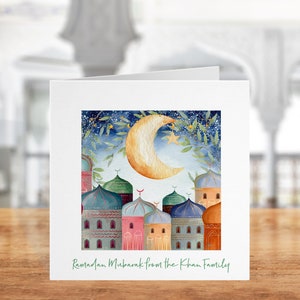 Gepersonaliseerde Ramadan-kaart - Familie Eid Mubarak kinderen, Familie eid decor, Kareem Islamitische wenskaart, Islamitische feestdag, Onze familie voor de jouwe