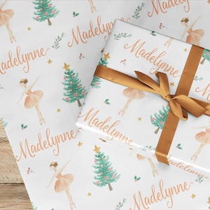 Papel de embrulho personalizado Sugar Plum Fairy Nutcracker, embrulho para presente de Natal para crianças, bailarina com nome, rolo ou papel dobrado ou design de soldado