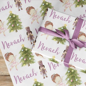 Papel de embrulho de Natal personalizado quebra-nozes Reino Unido enrolado ou dobrado, embrulho de presente de Natal, para meninas nome no papel, soldado clara tão bonito