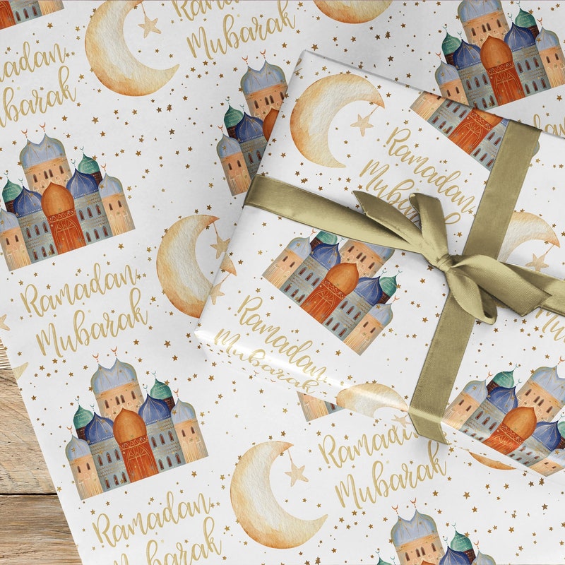 ❤️Buy 2 FREE SHIPPING❤️Personalized Eid Ramadan Mubarak Wrapping Paper Roll, Ramazan Islamic Muslim Celebration Paper