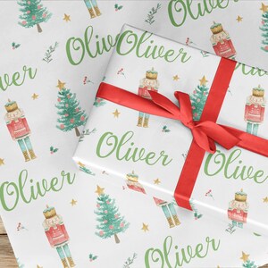 Papel de embrulho quebra-nozes soldado personalizado, papel de embrulho para presente de Natal para crianças, bailarina com nome, rolo ou papel dobrado ou fada açucarada