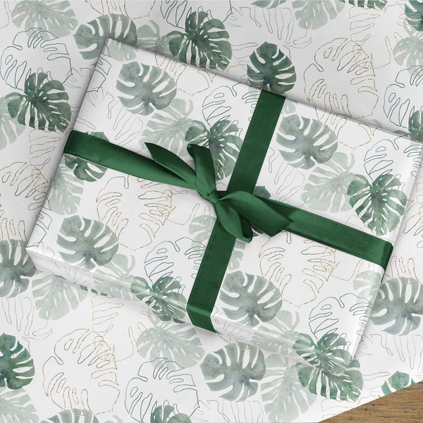 Wrapping paper roll, tropical leaf rainforest amazon swiss cheese plant, Monstera deliciosa, tropical forests Mexico
