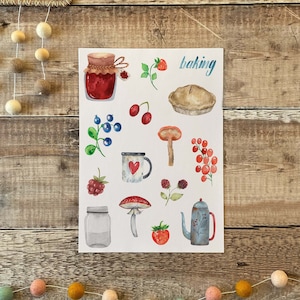 Folha de adesivos - Country Pantry Cooking Baking Jam Preserve Pie, Aesthetic Journal Planner Scrapbook Bullet Stickers, Cute Kids Custom UK