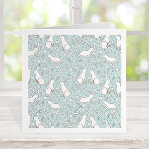 Tarjeta de Pascua con liebre ditsy, ilustración de acuarela con diseño de liebre, tarjeta de Pascua/tarjeta de naturaleza, tarjeta de liebre del bosque, tarjeta de felicitación en blanco por dentro
