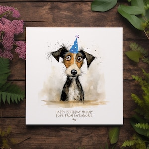 Carte d'anniversaire Jack Russell, animal de compagnie personnalisé de tout âge, carte d'anniversaire de chien pour, anniversaire de bébé à fourrure, chapeau de fête sur le Jack Russell Terrier