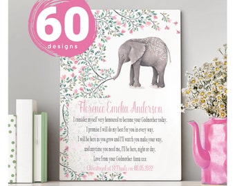 Personalized Christening Gift from Godparents: Elephant Illustration (Print at Home)