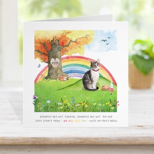 Carte commémorative de perte de chat, carte de perte d’animal de compagnie de pont arc-en-ciel, carte de deuil d’animal, désolé votre carte de chat de perte, chaton félin en carte de sympathie