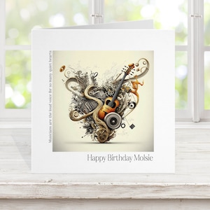 Carte d'anniversaire de musique, guitare basse, carte de musicien musical, carte d'anniversaire pour musicien, carte de voeux d'instruments de musique, membre du groupe de fils de papa