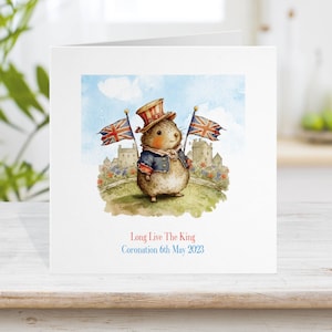 Carte couronnement roi reine, roi d'Angleterre Charles et Camilla, aquarelle carte faite main souris royale, célébration du couronnement du roi Charles 6 mai