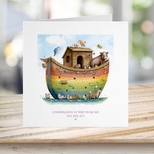 Tarjeta Bautizo Arca de Noé, Tarjeta Bautizo Personalizada, Bautismo Animal, Padrino Madrina Padrino Dios Jesús Religioso. diversión caprichosa