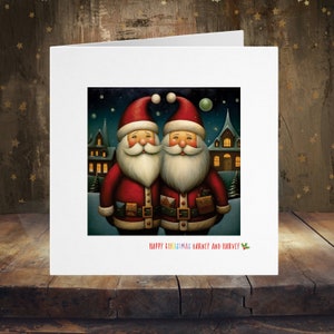 Carte de Noël gay, fierté lgbtq+ du père Noël, couple gay hommes hommes, MLM 0,9