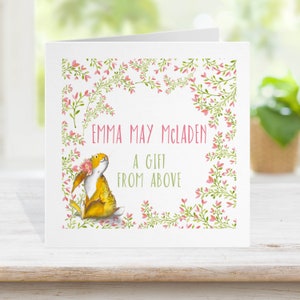 Tarjeta de bautizo Tarjeta de bautismo para niñas niños, nuevas tarjetas de bebé, ilustración de acuarela rosa y azul - Regalo desde arriba Tarjeta de bendición de Dios