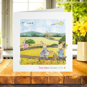 Cardiau Pasg - Personoli Cerdyn Cymraeg Pasg Hapus, Cymraeg Saesneg, Carte de Joyeuses Pâques galloise Wyr Wyres Merch Bachgen Plentyn, Papur Lapio