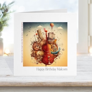 Carte d'anniversaire de musique, violon violoncelle, carte de musicien musical, carte d'anniversaire pour musicien, carte de voeux d'instruments de musique, membre du groupe de fils de papa