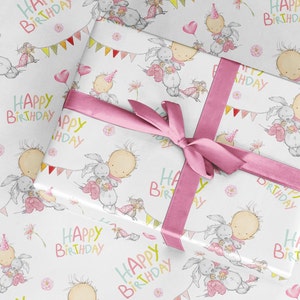 Papel de regalo para bebé niña, papel de regalo para bautizo, primer cumpleaños, regalo de baby shower, rollo de papel de regalo bonito y femenino de color rosa, lindo papel para fiesta