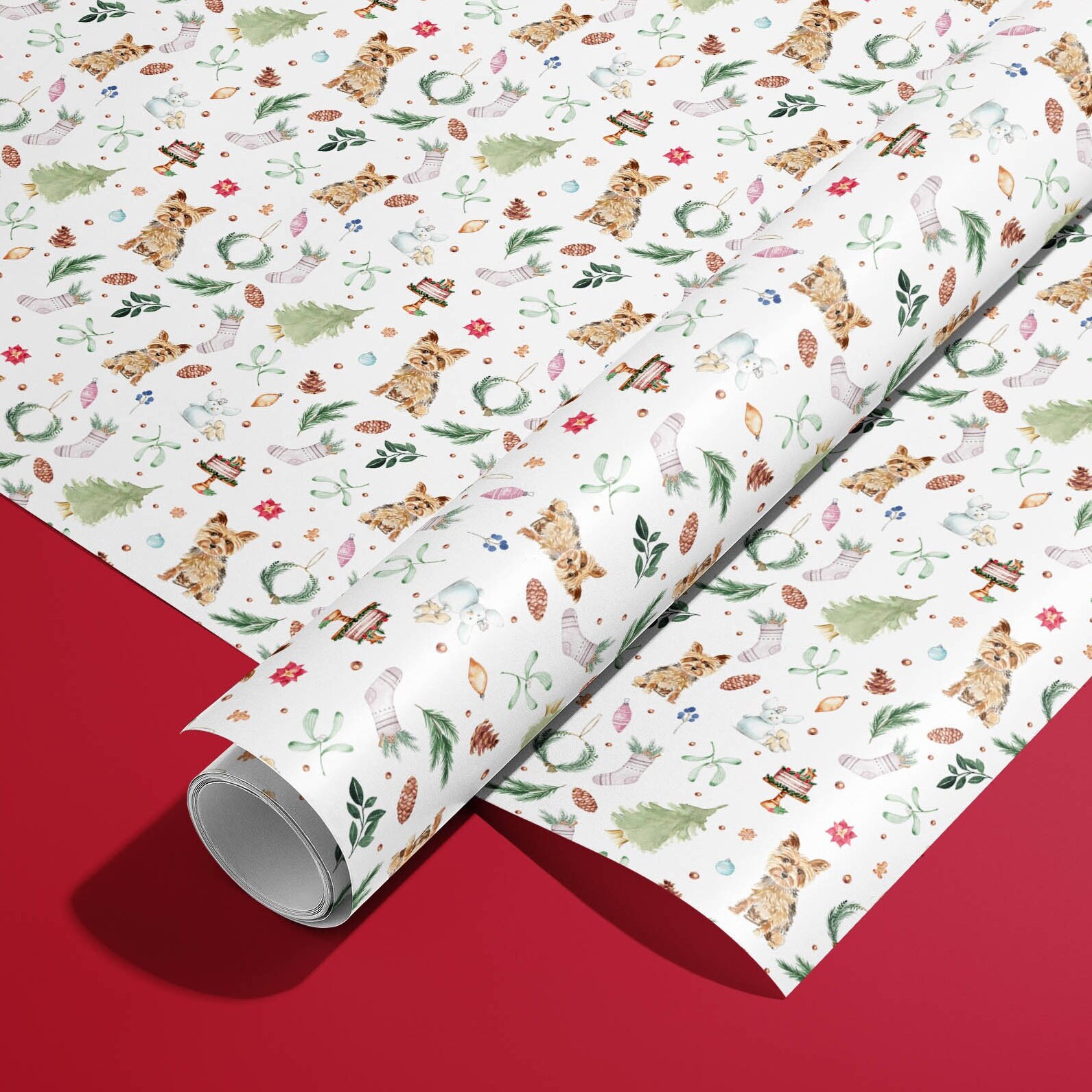 Yorkie Wrapping Paper Yorkshire Terrier Christmas Wrapping Paper: Holiday Dog Gift Wrap - Etsy
