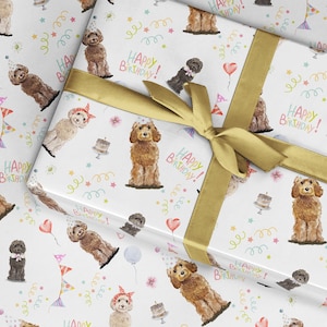 Rollo de papel de regalo, cumpleaños de Cockapoo - Hojas para mascotas de perros