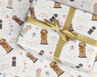 Cockapoo Birthday Wrapping paper - Dog pet gift wrap sheets